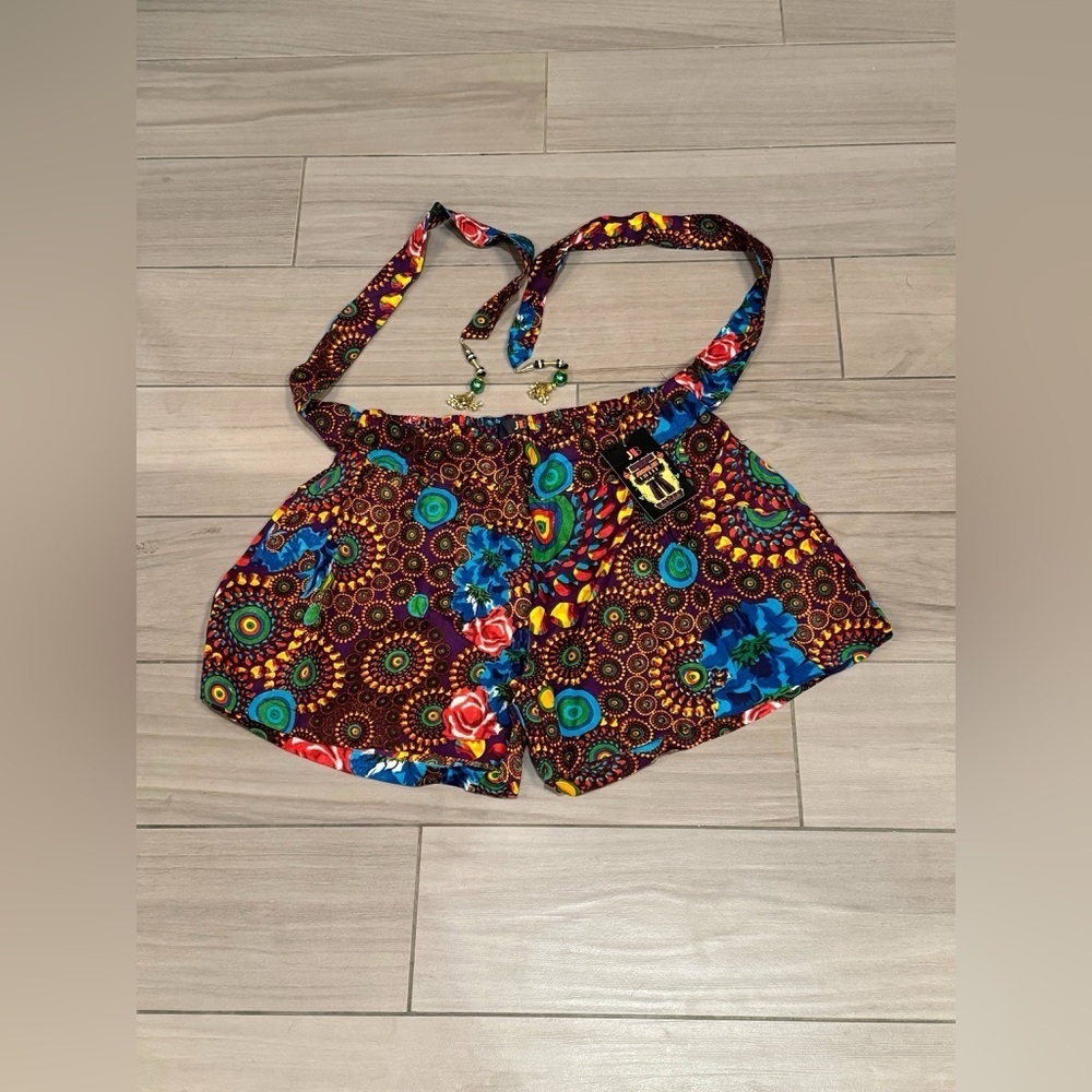 Junglee bee Colorful Patterned Shorts with Floral Design with suspenders OS